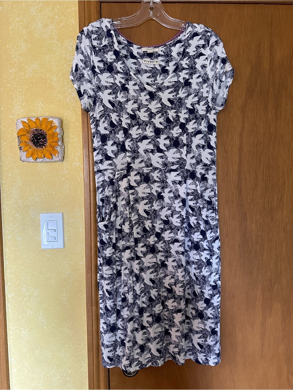 White Stuff Bird Print Dress Medium Stretch Pocket Casual Travel Cottagecore